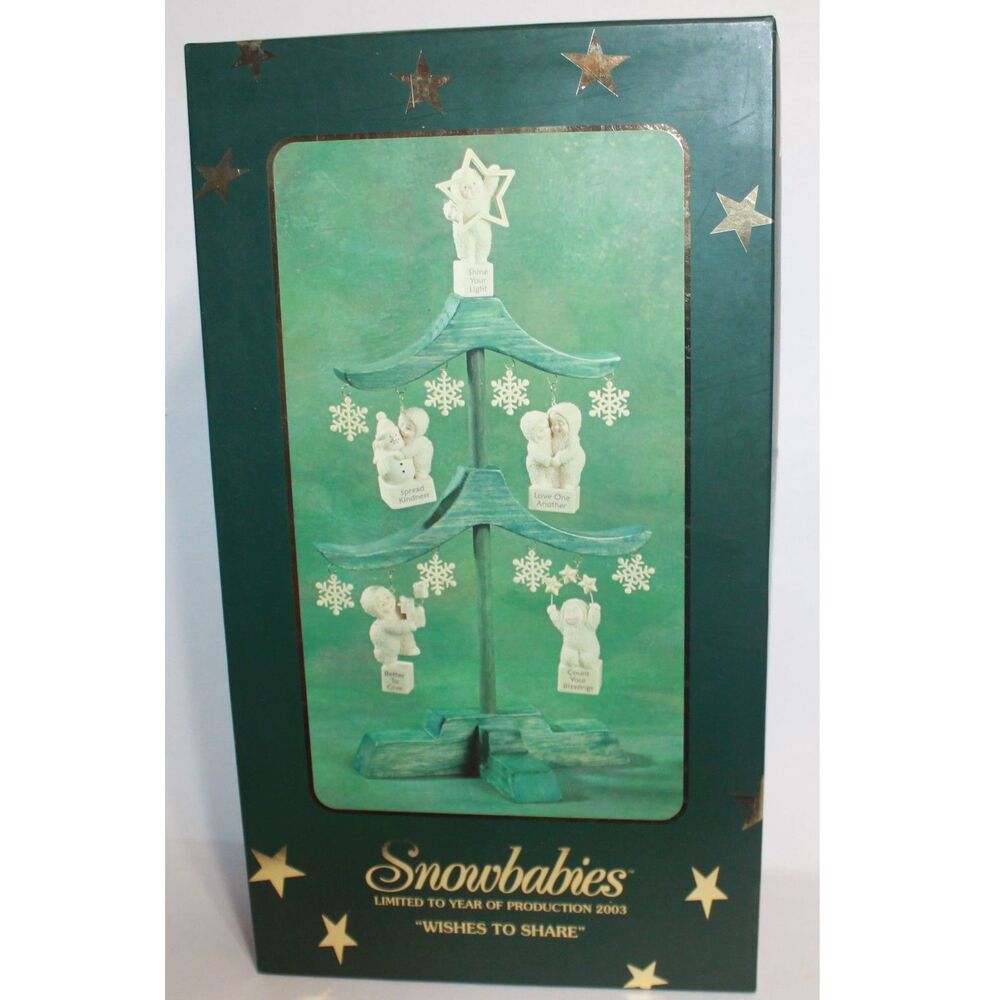 Dept. 56 Snowbabies 2003 Wishes to Share 17" Wooden Tree w/ Ornaments READ